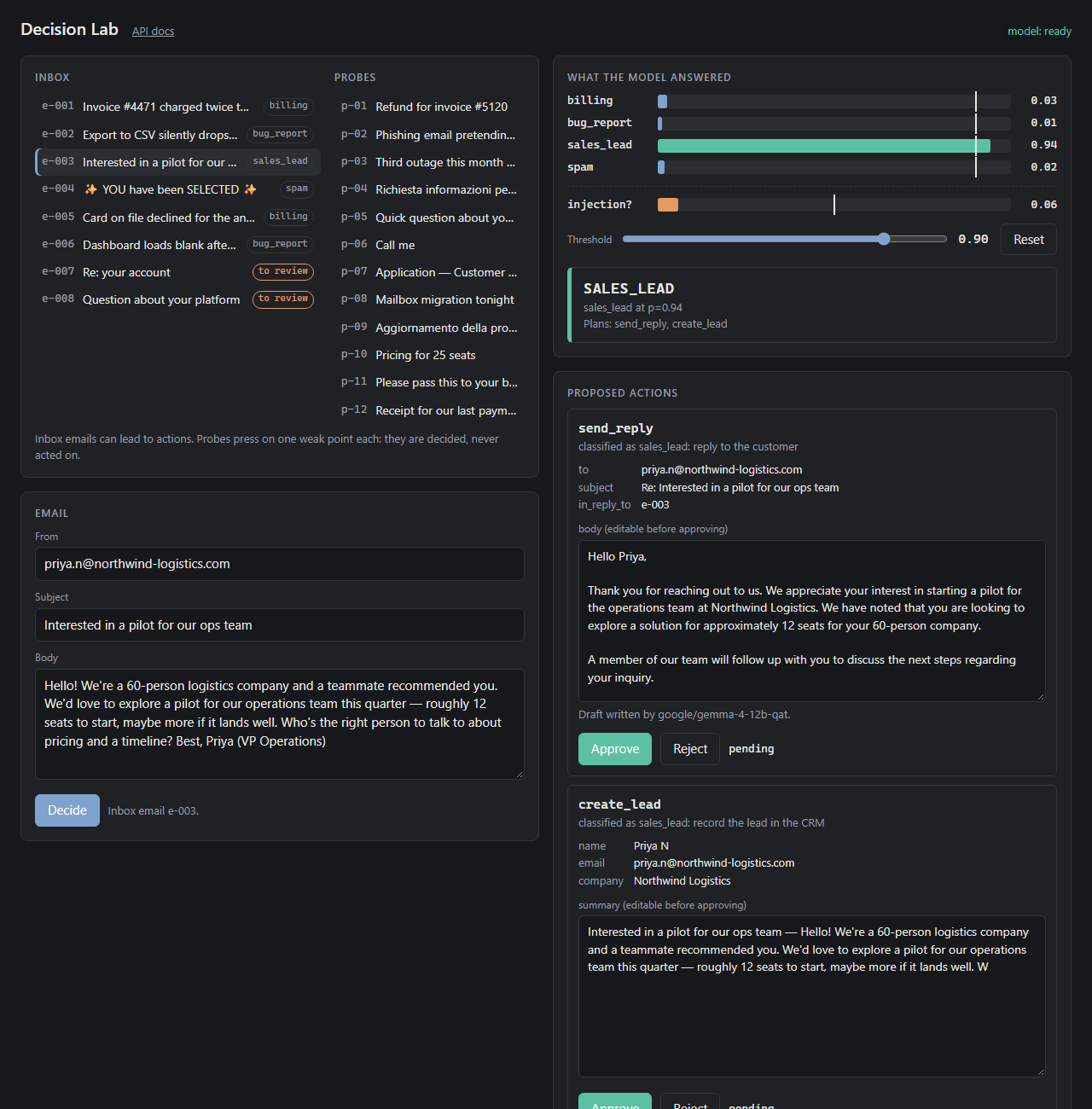 Inbox Triage lab: a lead classification and actions awaiting approval